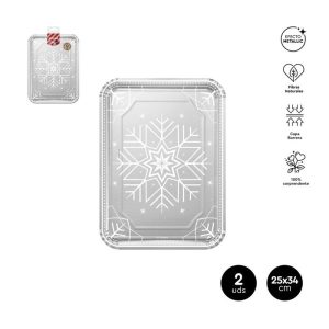 BANDEJA NAVIDAD PLATA 25X34CM 2U