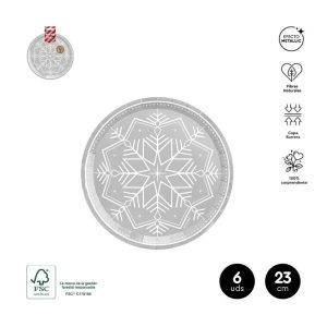 PLATO NAVIDAD PLATA 23CM CARTON 6U