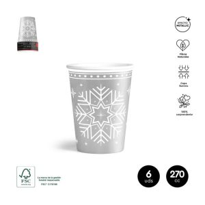 VASO CARTON NAVIDAD PLATA 270CC 6UDS