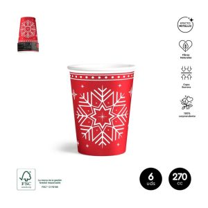 VASO CARTON NAVIDAD ROJO 270CC 6UDS
