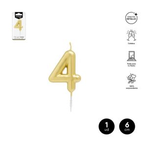 VELA CERA NUMERO 4 ORO 6 CM