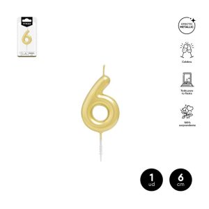 VELA CERA NUMERO 6 ORO 6 CM