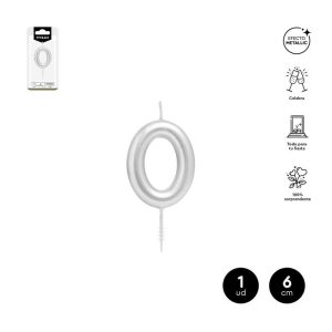 VELA CERA NUMERO 0 PLATA 6 CM