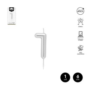 VELA CERA NUMERO 1 PLATA 6 CM