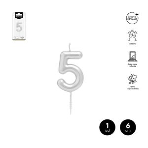 VELA CERA NUMERO 5 PLATA 6 CM