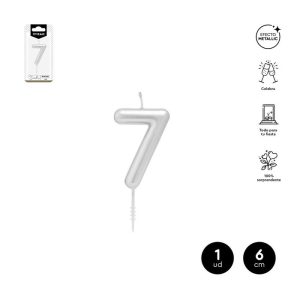 VELA CERA NUMERO 7 PLATA 6 CM