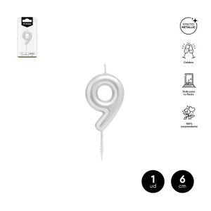 VELA CERA NUMERO 9 PLATA 6 CM