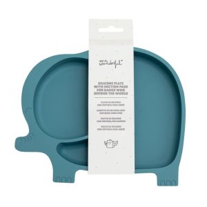 PLATO DE SILICONA CON VENTOSA PARA BEBES - ELEFANTE AZUL