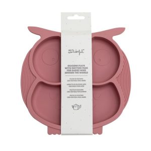PLATO DE SILICONA CON VENTOSA PARA BEBES - BUHO ROSA