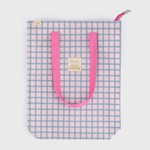 BOLSA TELA TOTE BAG CUADRADOS AZUL Y ROSA - HELLO, SUNSHINE