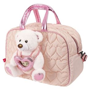 BOLSO ROSA CON PELUCHE OSO BLANCO LOVE TEDDY
