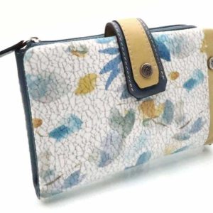 BILLETERA PIEL CIERRE CREMALLERA SOLAPA Y BROCHE FLORES 15X