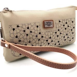 MONEDERO NECESER PIEL CON ASA DE MANO LASER 19,5X11 CAMEL
