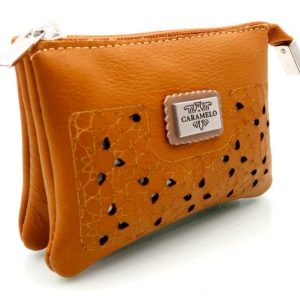 MONEDERO DOBLE PIEL CIERRE CREMALLERA LASER 11,5X8 NARANJA