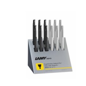 EXPOSITOR 12 BOLIGRAFOS LAMY XEVO W652 NEGRO Y PLATA