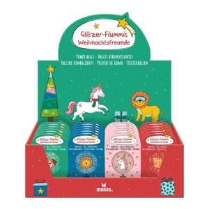 EXPOSITOR 24 PELOTA SALTARINA CON PURPURINA SURTIDAS