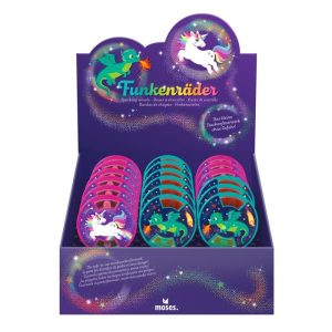 EXPOSITOR 18 RUEDAS DE CHISPA UNICORNIO Y DRAGON SURTIDAS