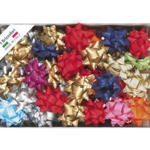 CAJA 100 COCAS ESTRELLA ADHESIVA RAFIA 19MM SURTIDAS