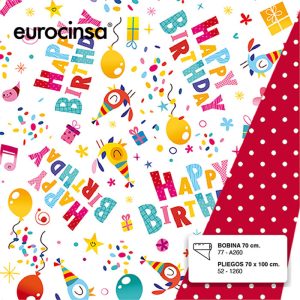 PAPEL REGALO BOBINA 62CM TODO A?O DOBLE CARA CUMPLEA?OS