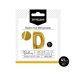 GLOBO POLIAMIDA LETRA D 41CM-16 ORO METALIZADO 1 UD
