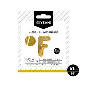 GLOBO POLIAMIDA LETRA F 41CM-16 ORO METALIZADO 1 UD