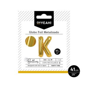 GLOBO POLIAMIDA LETRA K 41CM-16 ORO METALIZADO 1 UD