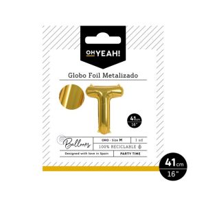 GLOBO POLIAMIDA LETRA T 41CM-16 ORO METALIZADO 1 UD