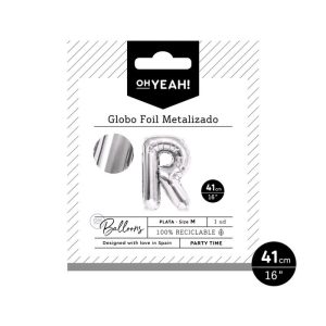 GLOBO POLIAMIDA LETRA R 41CM-16 PLATA METALIZADO 1 UD
