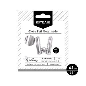 GLOBO POLIAMIDA LETRA W 41CM-16 PLATA METALIZADO 1 UD