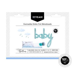 GLOBO HELIO PALABRA BABY AZUL PASTEL METALIZ 107CM