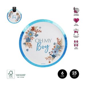 SET 6 PLATOS LLANOS OH MY BOY AZUL PASTEL 23CM CARTON