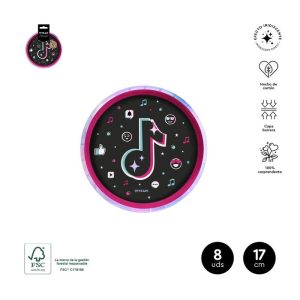 PLATO LLANO PARTY MUSIC IRIDISCENTE 17CM BLISTER 8 UDS