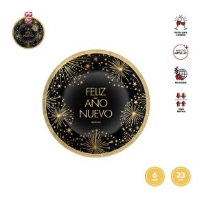 PLATO FELIZ A?O NUEVO 23CM CARTON 6U