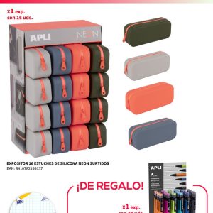 LOTE 16 ESTUCHES SILICONA NEON + REGALO 24 PORTAMINAS