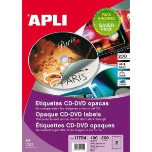 ETIQUETAS CD/DVD PERMANENTES MEGA OPACO 100 HOJAS I/L/C