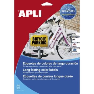 ETIQUETAS AMARILLAS INTEMPERIE 210X297MM 20 HOJAS