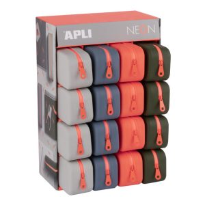 EXPOSITOR 16 ESTUCHES DE SILICONA NEON SURTIDOS