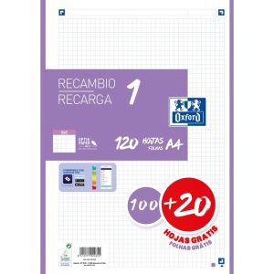 RECAMBIO A4 100+20 HOJAS 5X5 CUADRO SURTIDOS