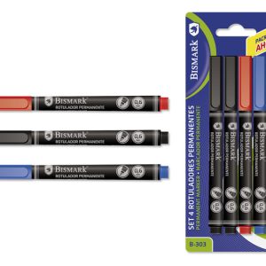 ROTULADOR PERMANENTE FINA 0,6MM BISMARK SET 4U