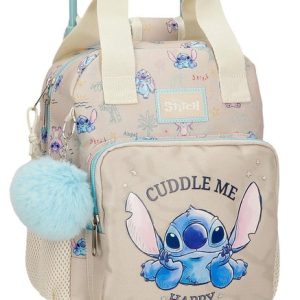 MOCHILA PREESCOLAR STITCH CUDDLE ME HAPPY 28 CM CON CARRO