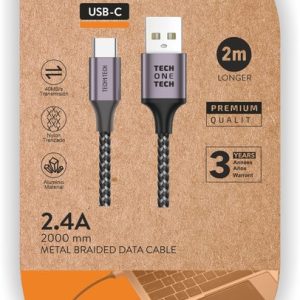 CABLE NYLON GRIS 2 METROS (USB-A A USB-C) 2,4A