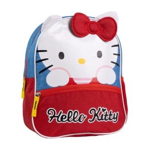 MOCHILA GUARDERIA HELLO KITTY ROJA LAZO 3D REJILLA