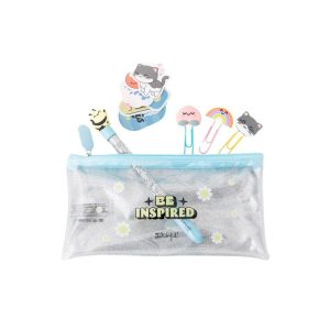 SET DE ESTUCHE + BOLIGRAFO+ CLIPS + PEGATINAS GLITTER