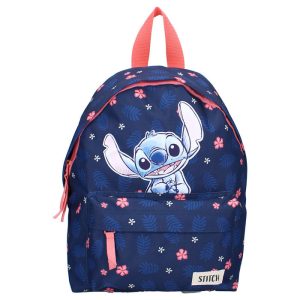 MOCHILA INFANTIL STITCH CON BOLSILLO FRONTAL MARINO FLOWERS