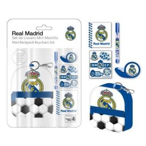 SET PAPELERIA MINI MOCHILA LLAVERO + ACCESORIOS REAL MADRID
