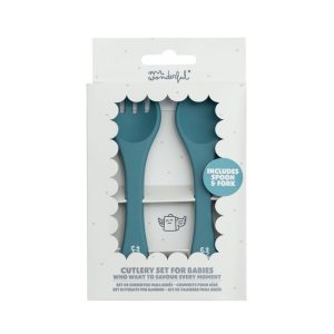 SET DE CUBIERTOS DE SILICONA PARA BEBES - AZUL