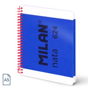 CUADERNO A5 ESPIRAL TAPA DURA CUADROS 5X5 80H NATA 624 AZU