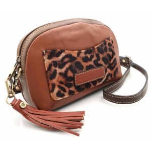 BOLSITO PIEL ANIMAL PRINT BANDOLERA REDONDO MARRON