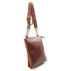 BOLSITO PIEL CON BANDOLERA ANCHA VEGETAL MARRON