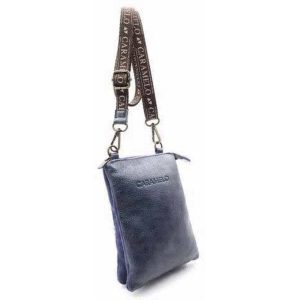 BOLSITO PIEL CON BANDOLERA ANCHA VEGETAL AZUL